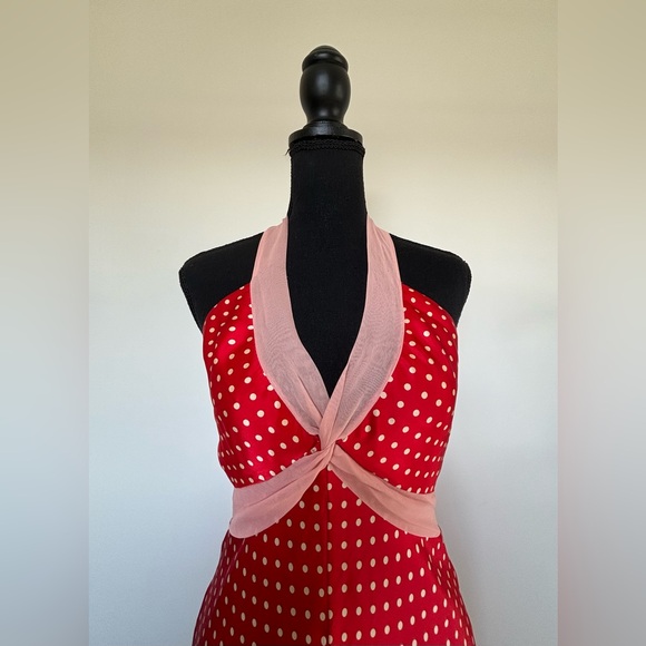 New Poleci Vintage Silk Women’s Slip On Neck Tie Red Polka Dot Dress Size 8 - Picture 2 of 16